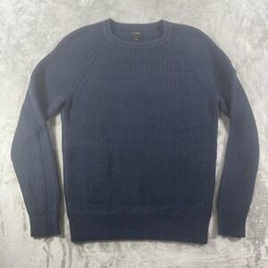 J.Crew Sweater Mens Large Navy Ribbed Knit Raglan Crew Neck Pullover Winter